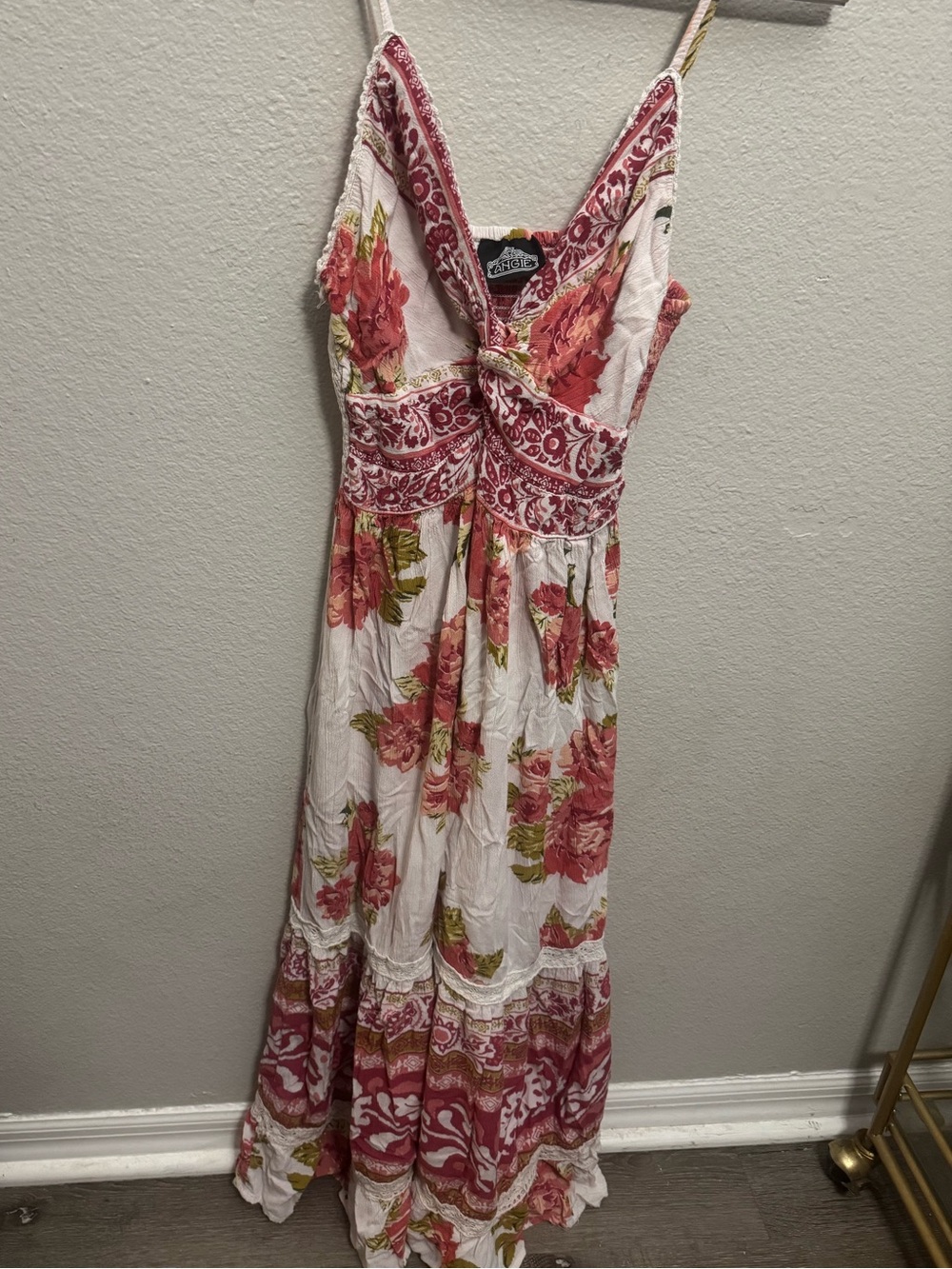 Angie White Maxi Dress with Pink Floral Print